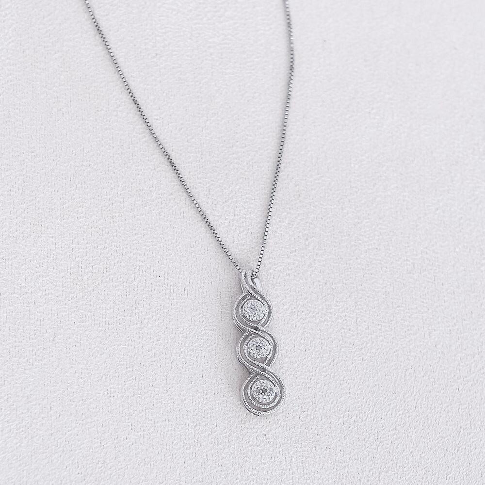 Diamond Accent Infinity Pendant Necklace Sterling Silver 925 18" Chain Vintage